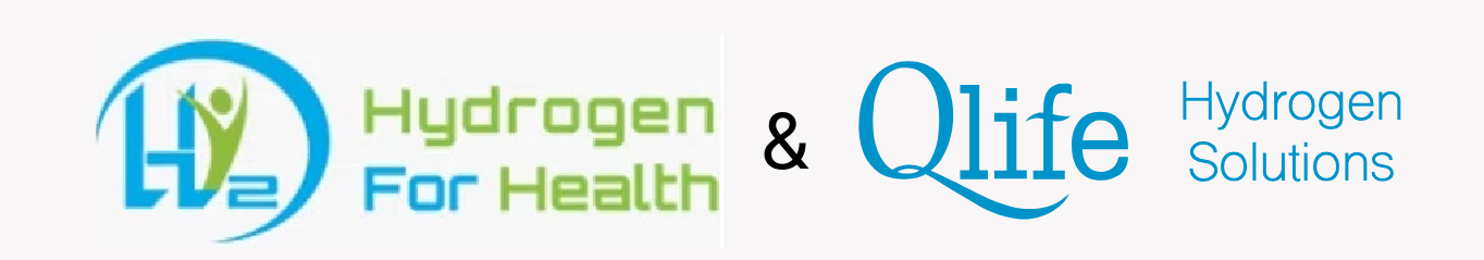 A logo for hydrogen health and qilife hydrogen solutions