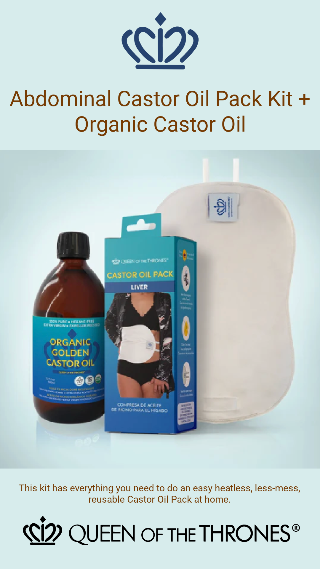 Queen of the thrones abdominal castor oil pack kit organic castor oil