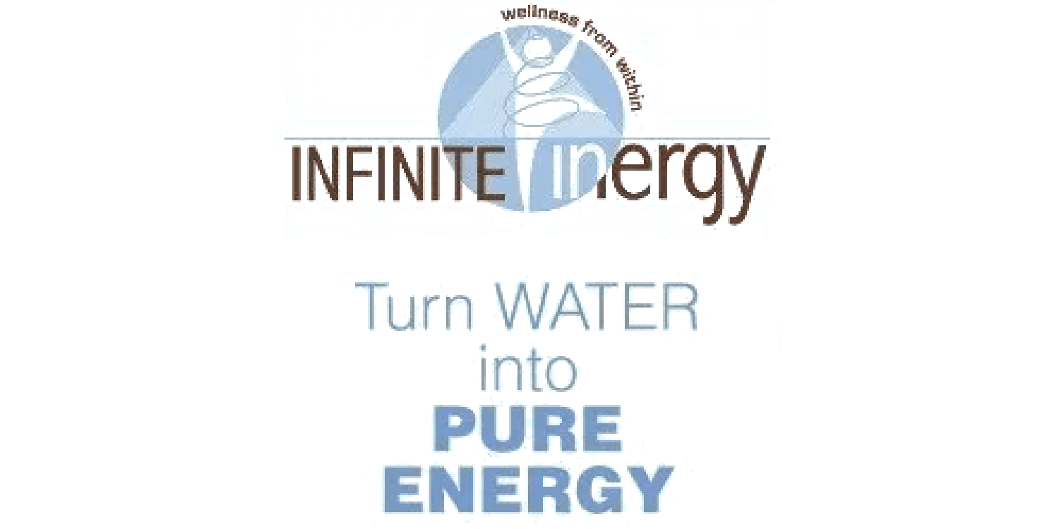 A logo for infinite inergy that says turn water into pure energy