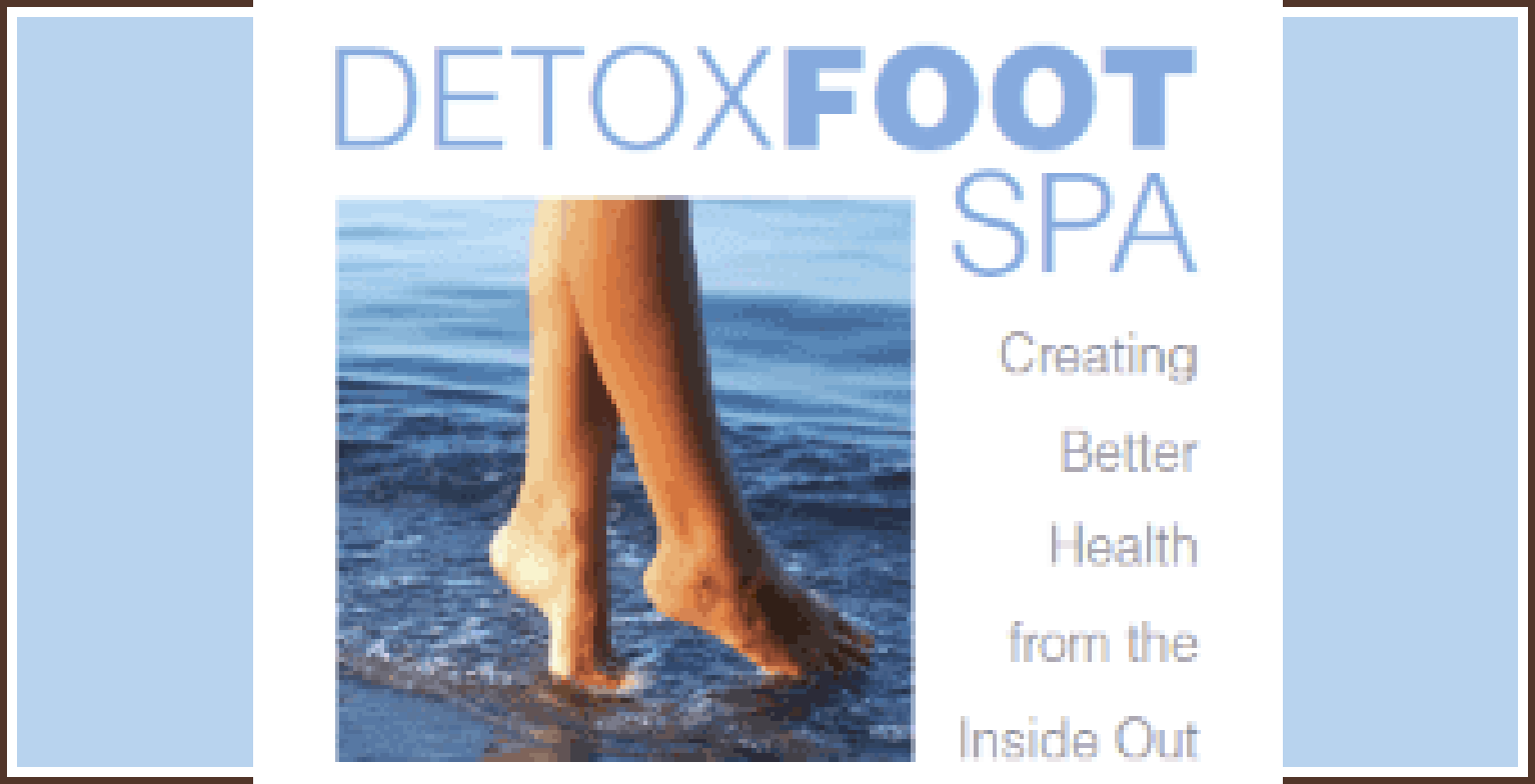 A picture of a person 's feet in the water with the words detoxfoot spa