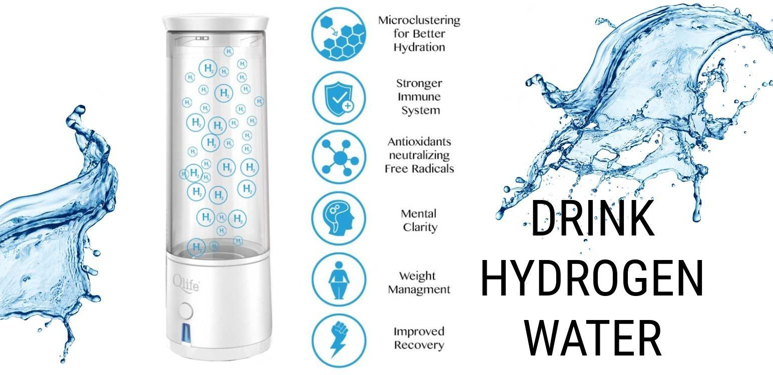 A bottle of drink hydrogen water next to a splash of water.