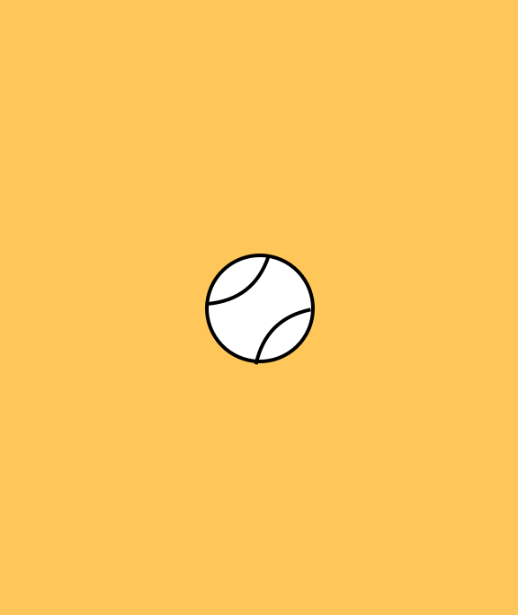 A tennis ball is floating in the air on a yellow background.