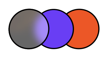 Three circles of different colors are connected together on a white background.