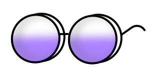 A pair of glasses with purple lenses on a white background.
