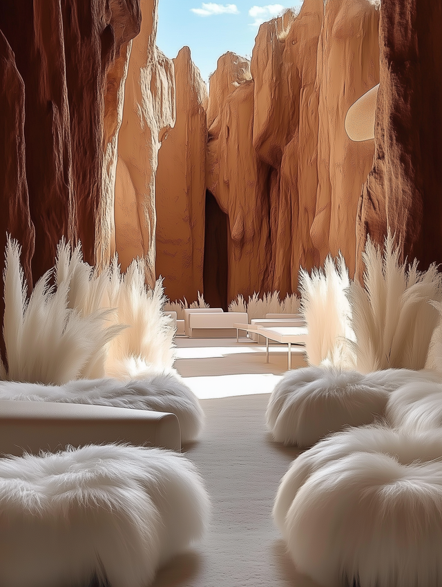 There are a lot of white plants in the desert.