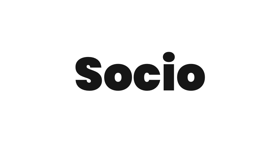 The word socio is written in black on a white background.