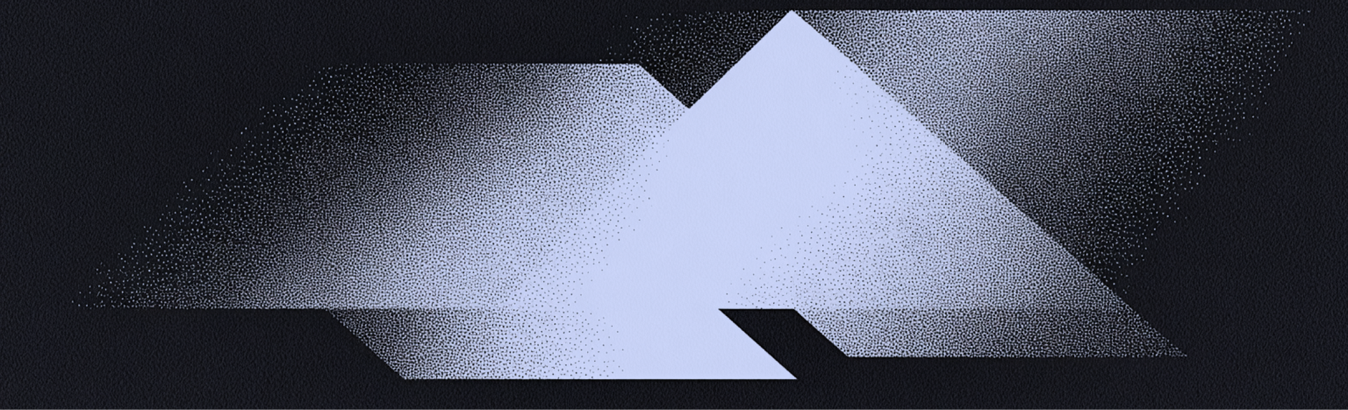 White geometric shape with a textured effect on a dark background.
