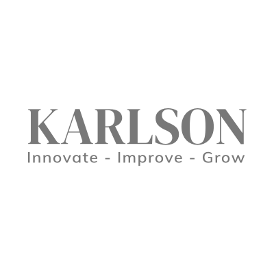 the karlson logo is black and white and says innovate - improve - grow .