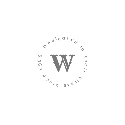 a black and white logo with the letter w in a circle .