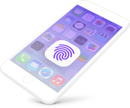 A smart phone with a fingerprint icon on the screen