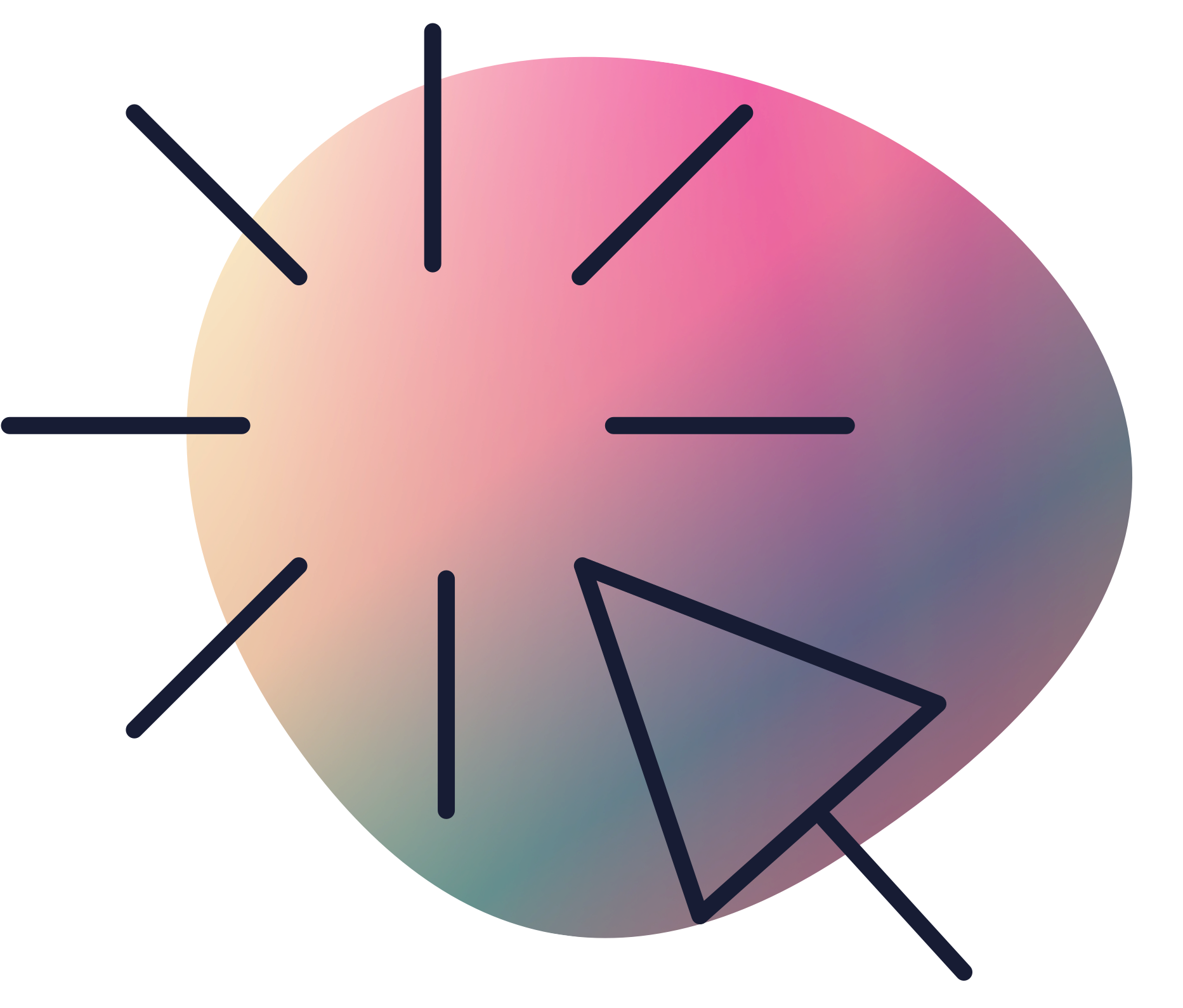 A circle with a triangle in the middle and lines coming out of it.