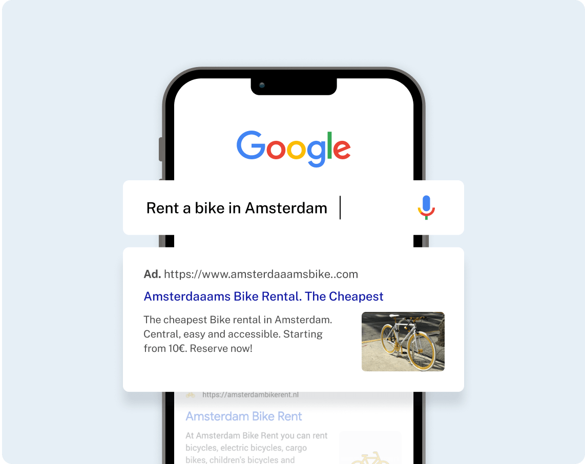 a cell phone is open to a google search page .