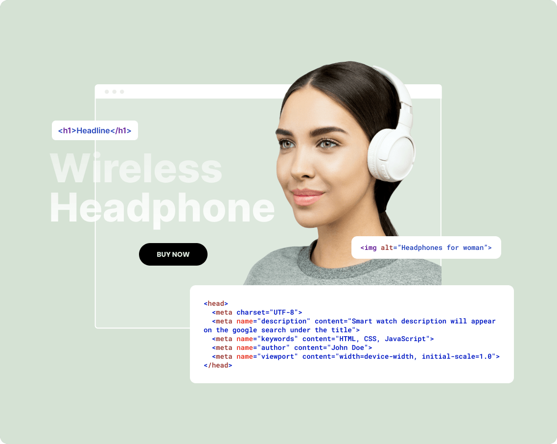On site seo image lady with headphones