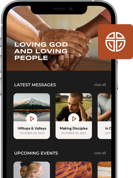A cell phone with a loving god and loving people app on it.