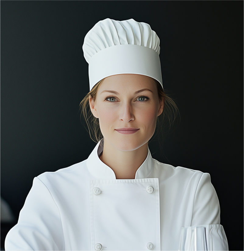 A woman wearing a chef 's hat is holding a wine glass