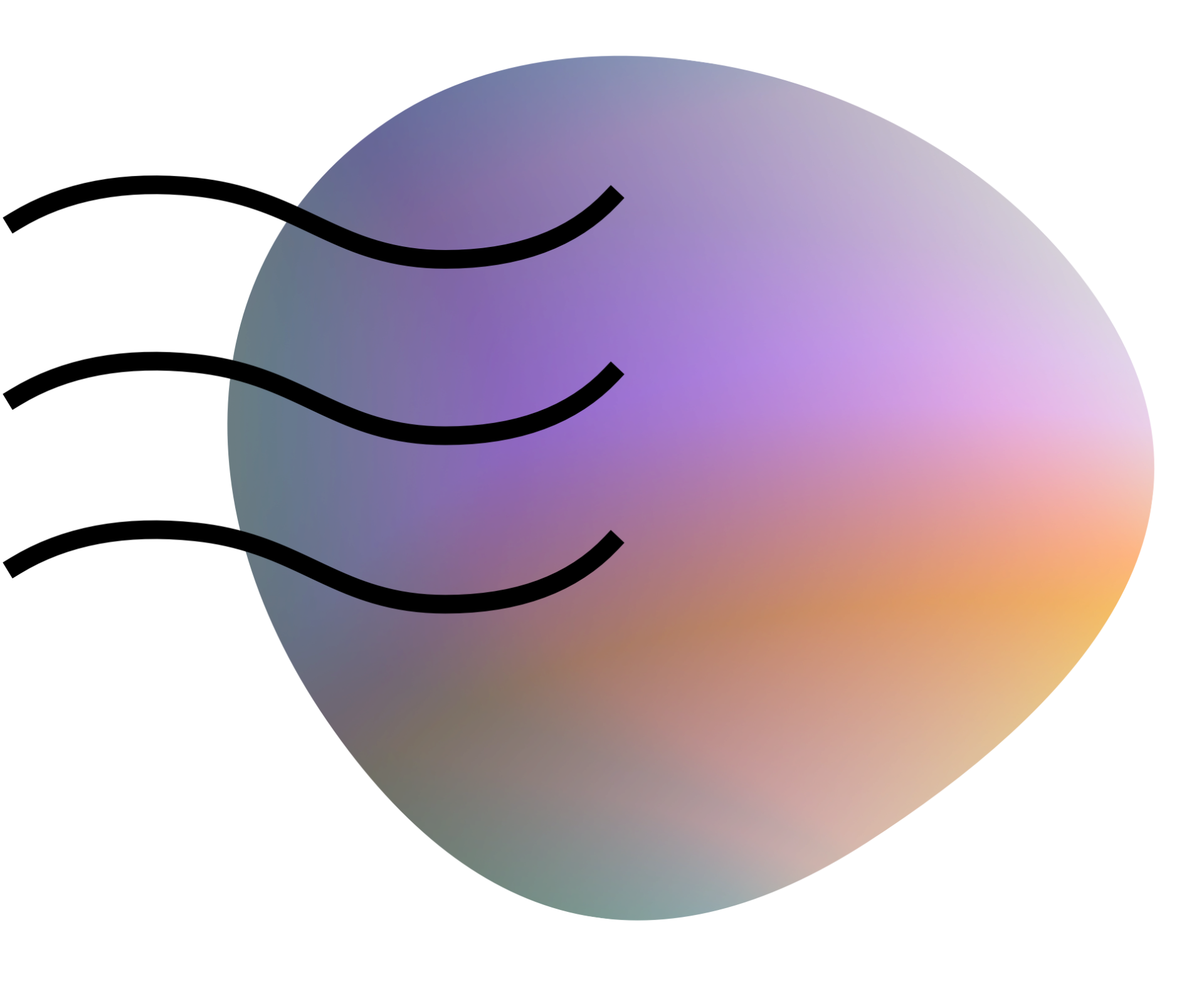 A purple circle with three black lines coming out of it.
