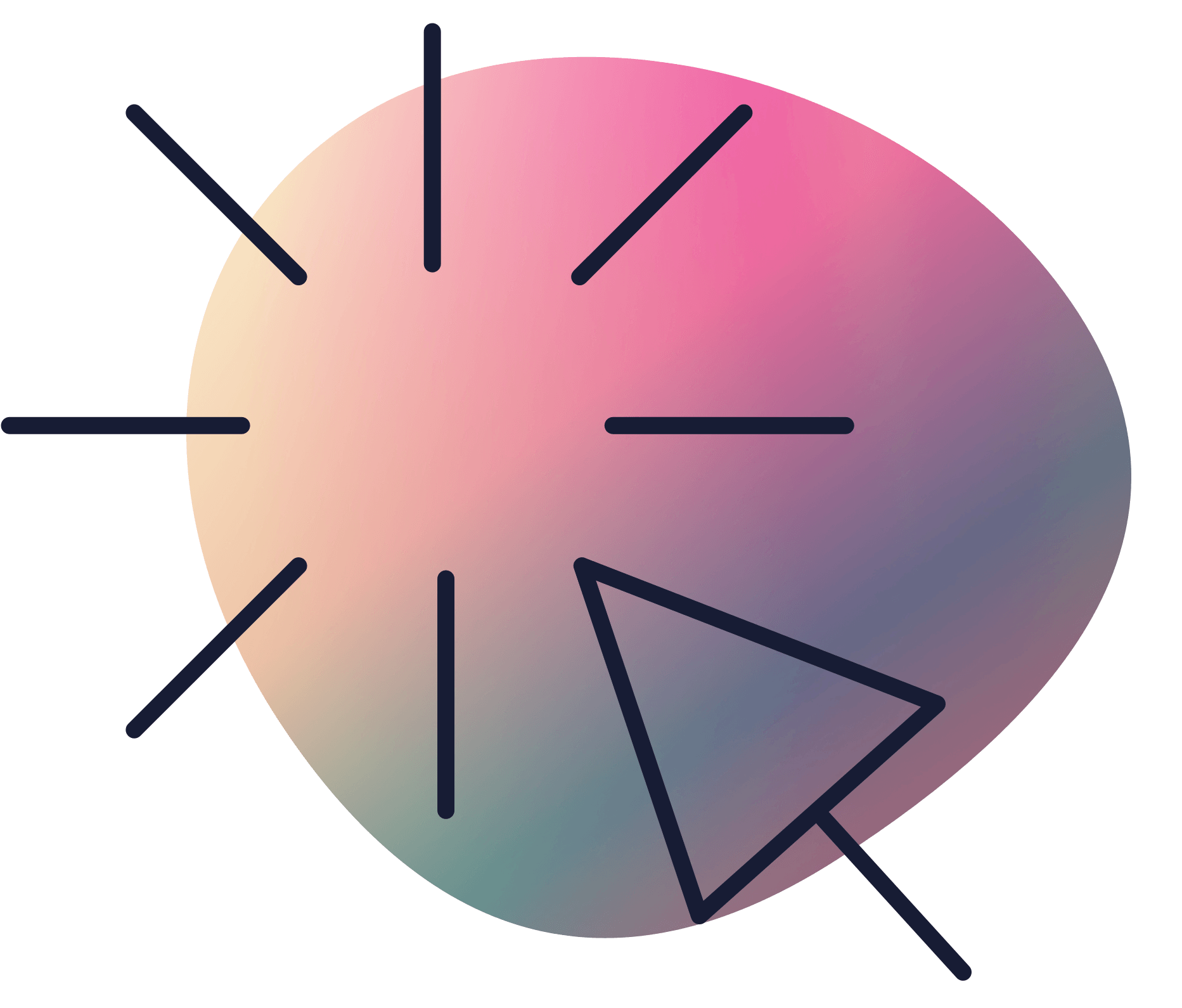 A colorful circle with a triangle in the middle and lines coming out of it.