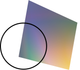 A tilted, multicolored gradient square partially overlapping a black circular outline.