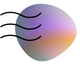 A purple, blue, and orange gradient orb shaped like an organic, asymmetrical blob with three black wave lines on the left.