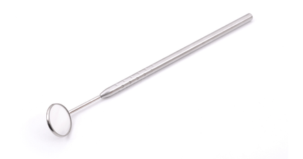 a dental mirror with a long handle on a white background .