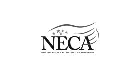 Logo for National Electrical Contractors Association (NECA) with a wing design and three stars.