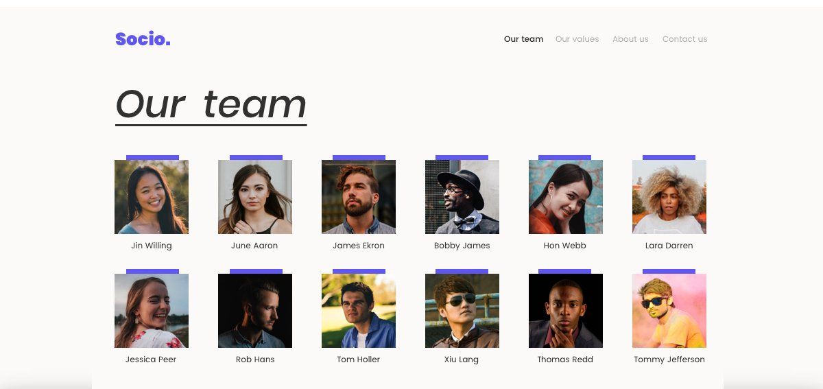 Ritratti dei membri del team su una pagina web, con il titolo 