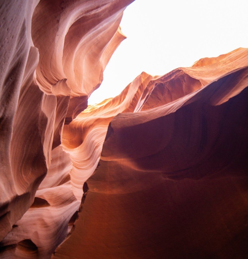 A canyon with a white sky in the background