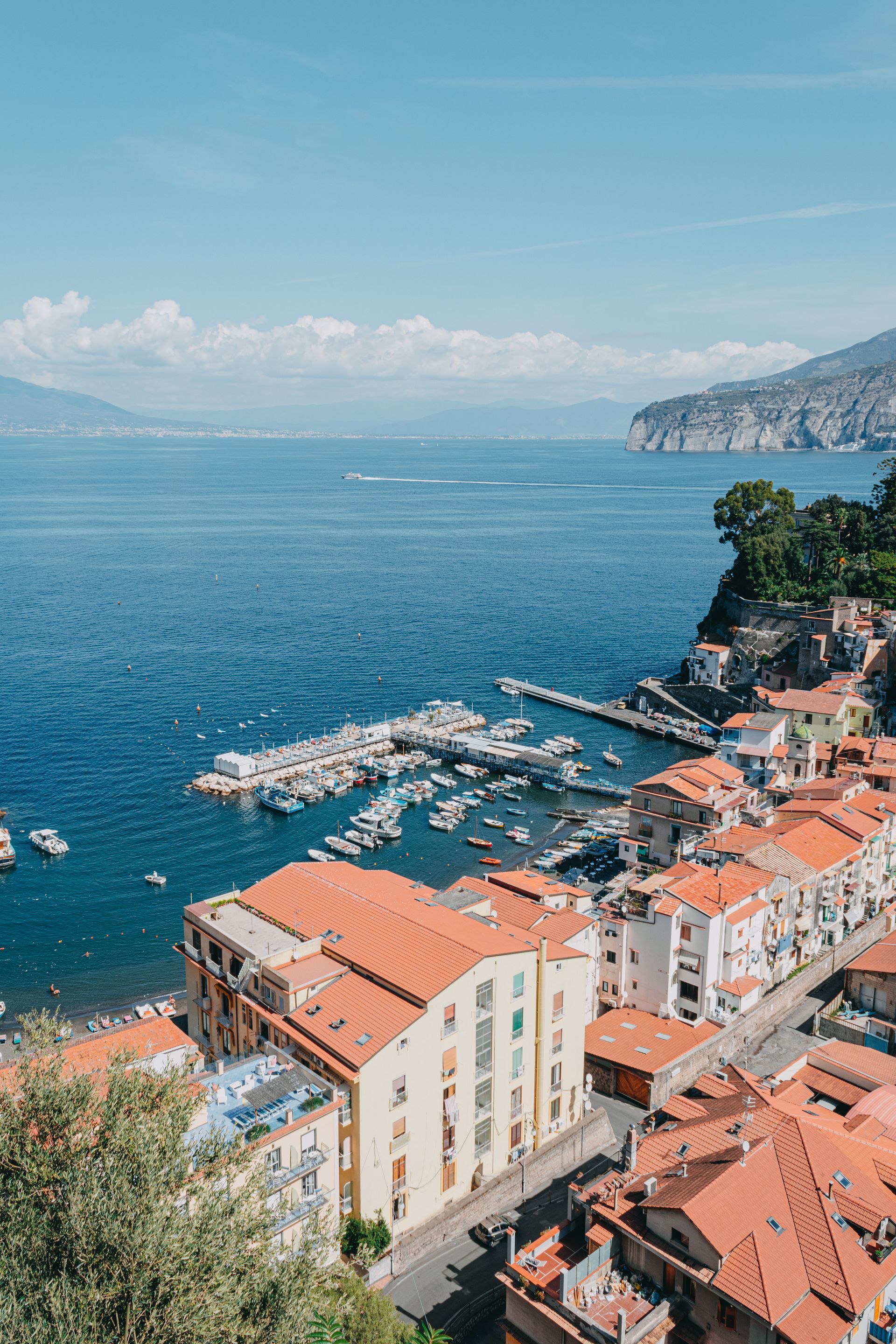 View of Sorrento Coastal Town in Southwestern Italy, Bay of Naples on the Sorrentine Peninsula -