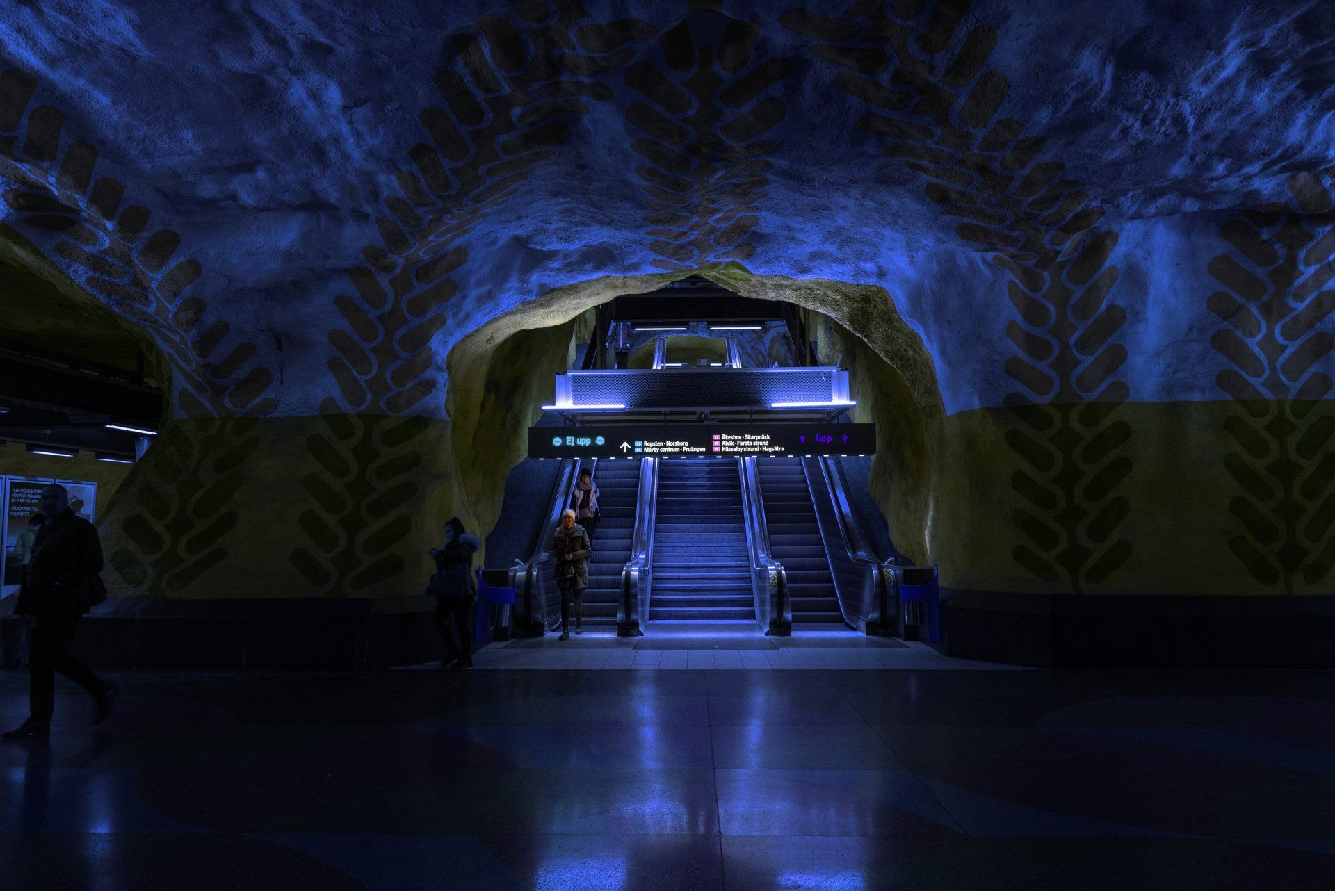 utsmyckning i blått vid T-centralens blå linje