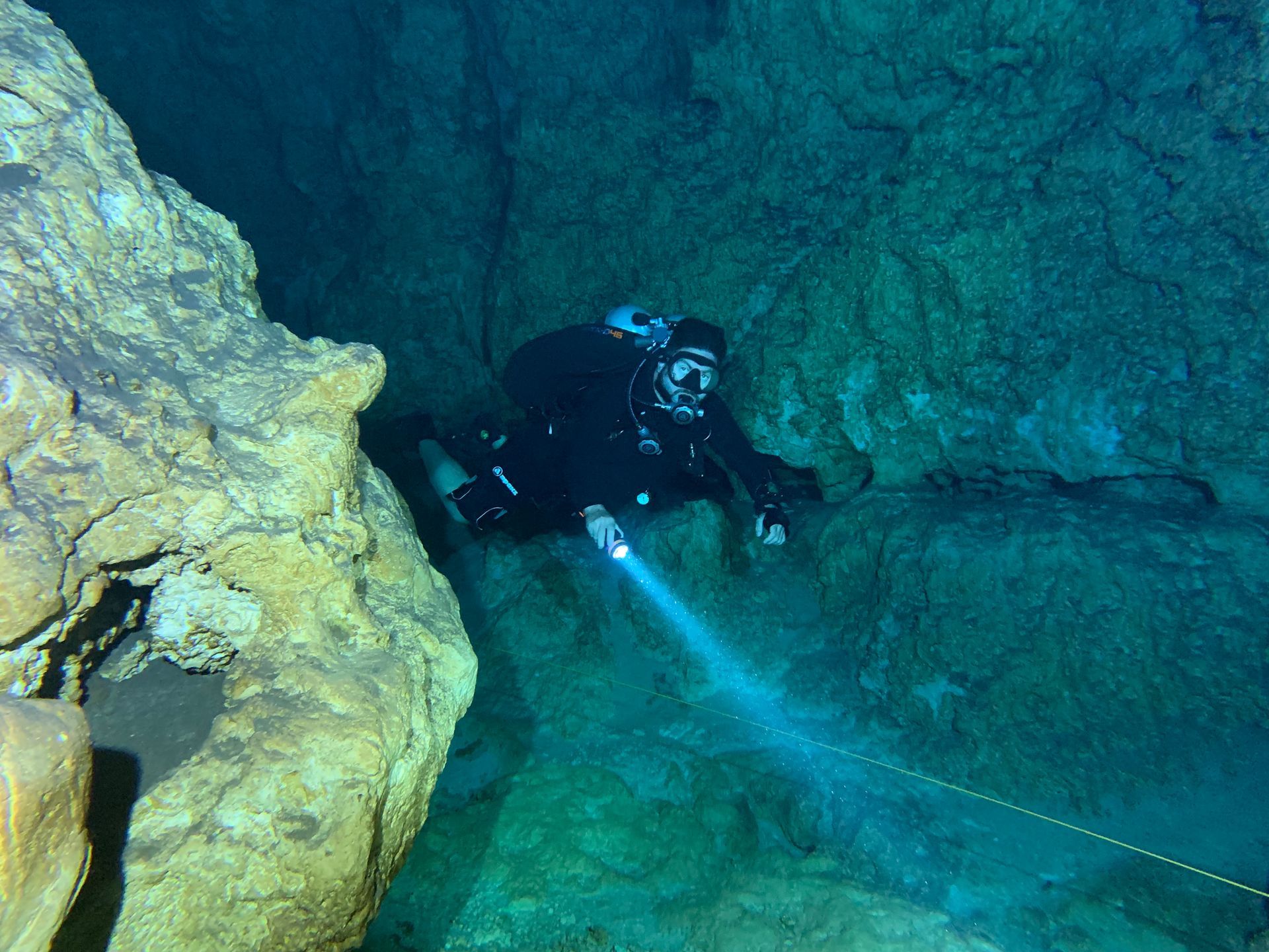 Scuba Diver in underwater cave 