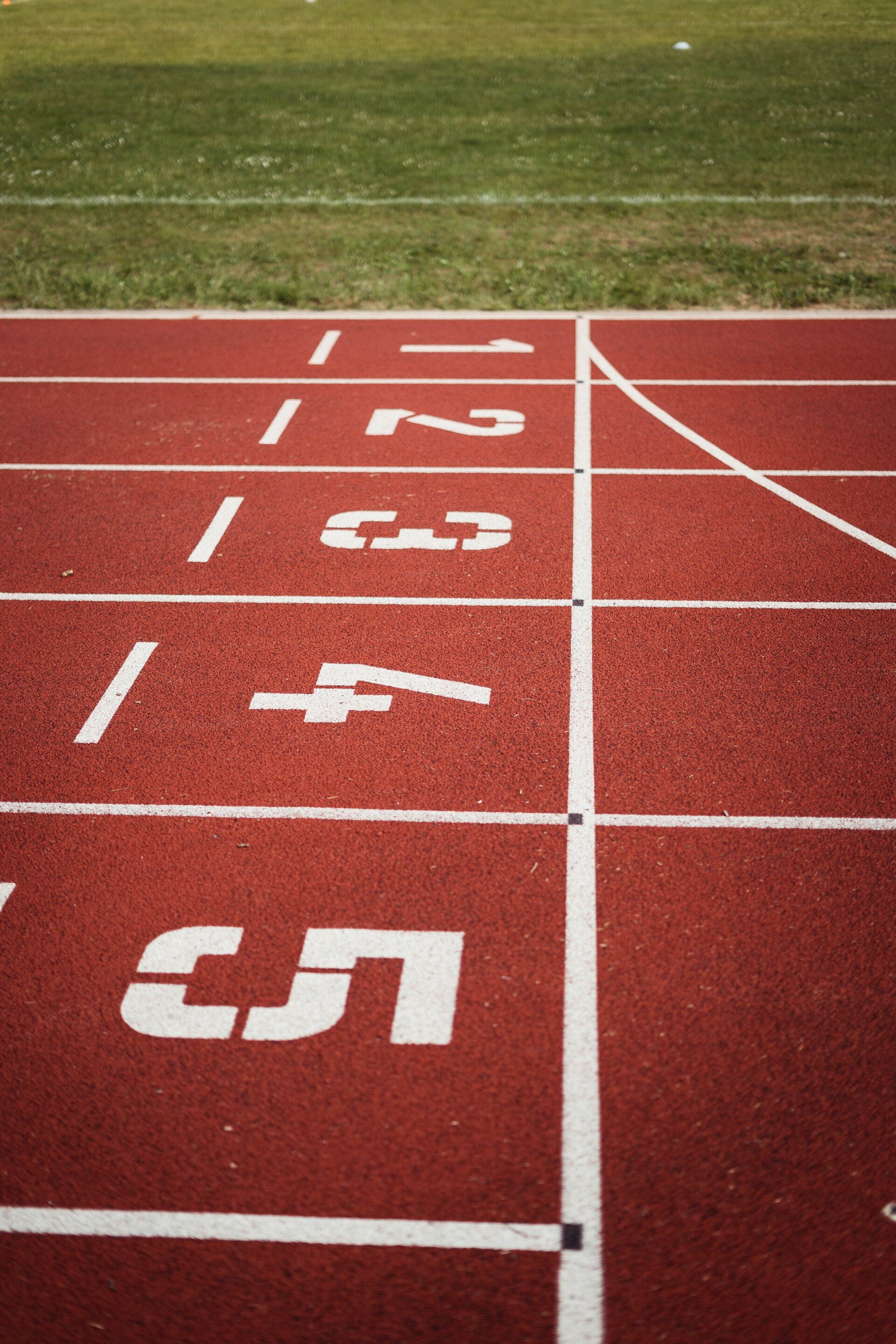 A running track with the numbers 1 through 5 painted on it