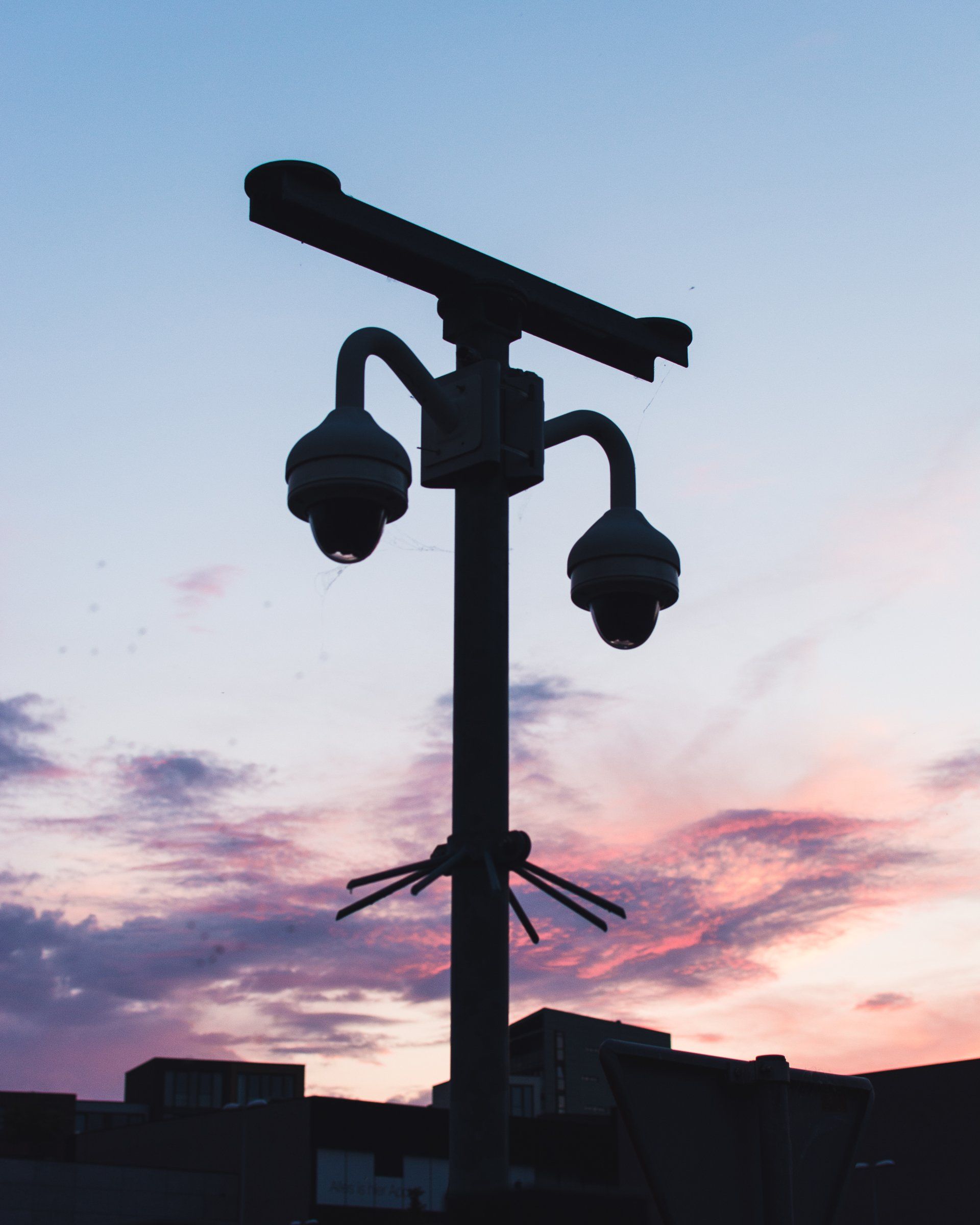 CCTV Cameras during sunset.