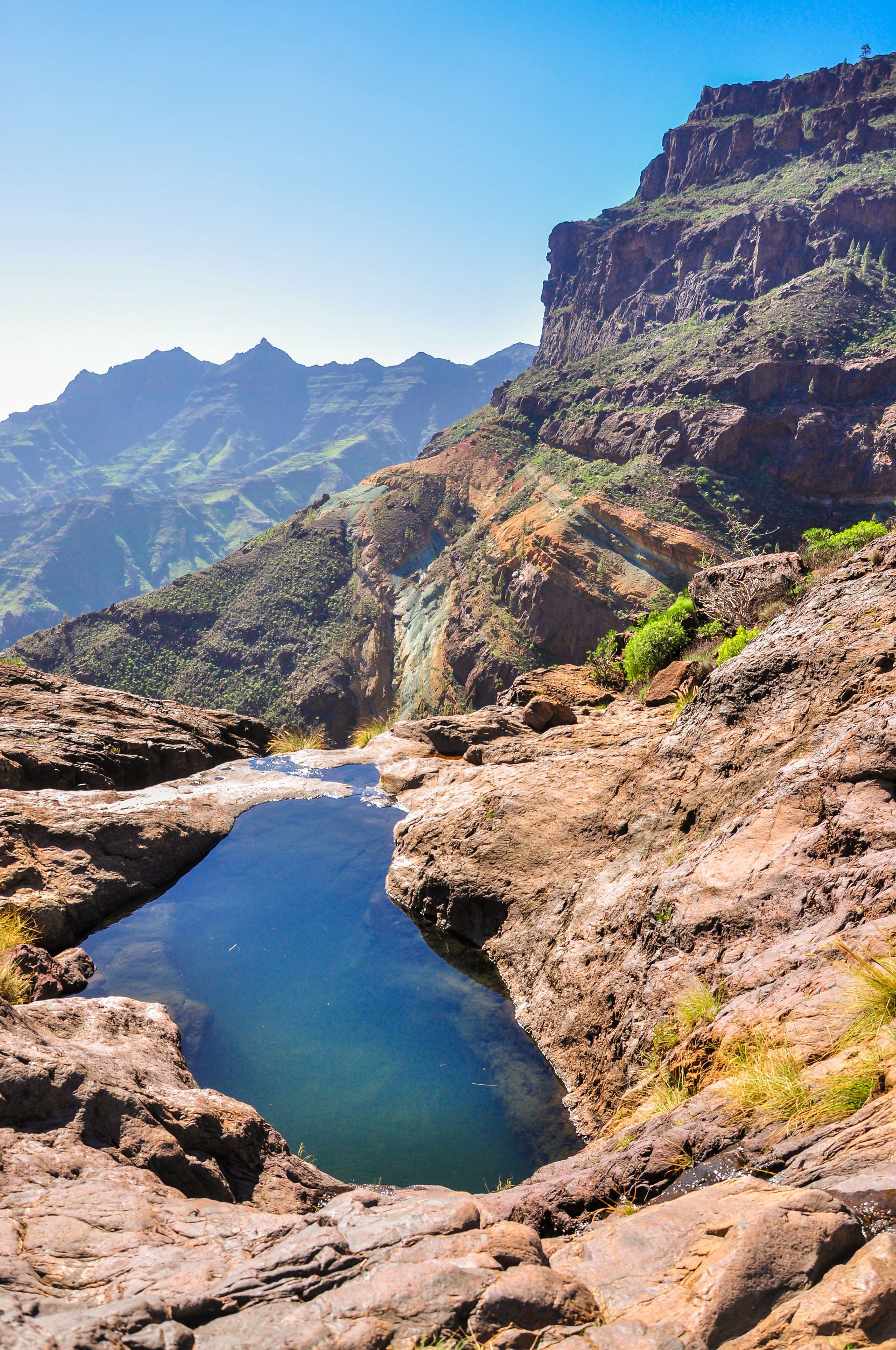 A small pond on Fuente de los Azulejos, a scenic spot in Gran Canaria, Spain.