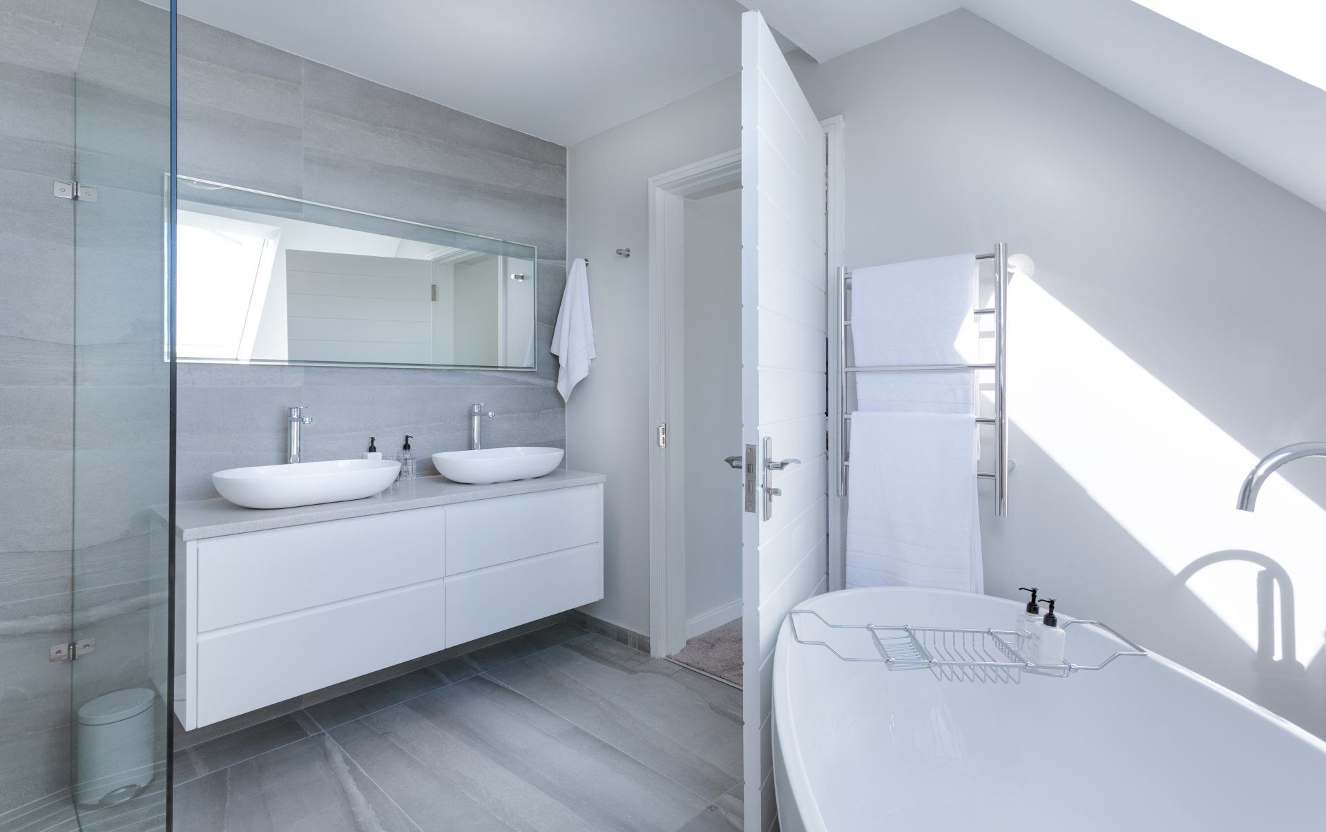 luxury white design remodeled bathroom