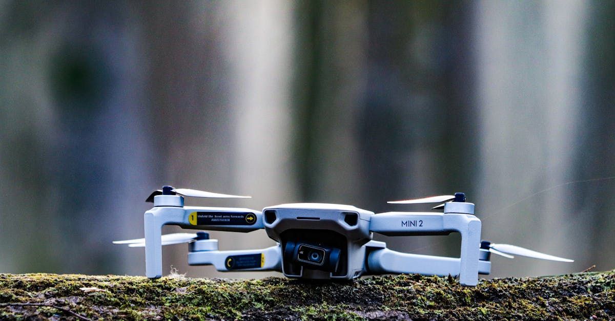 A small drone is sitting on top of a mossy rock.