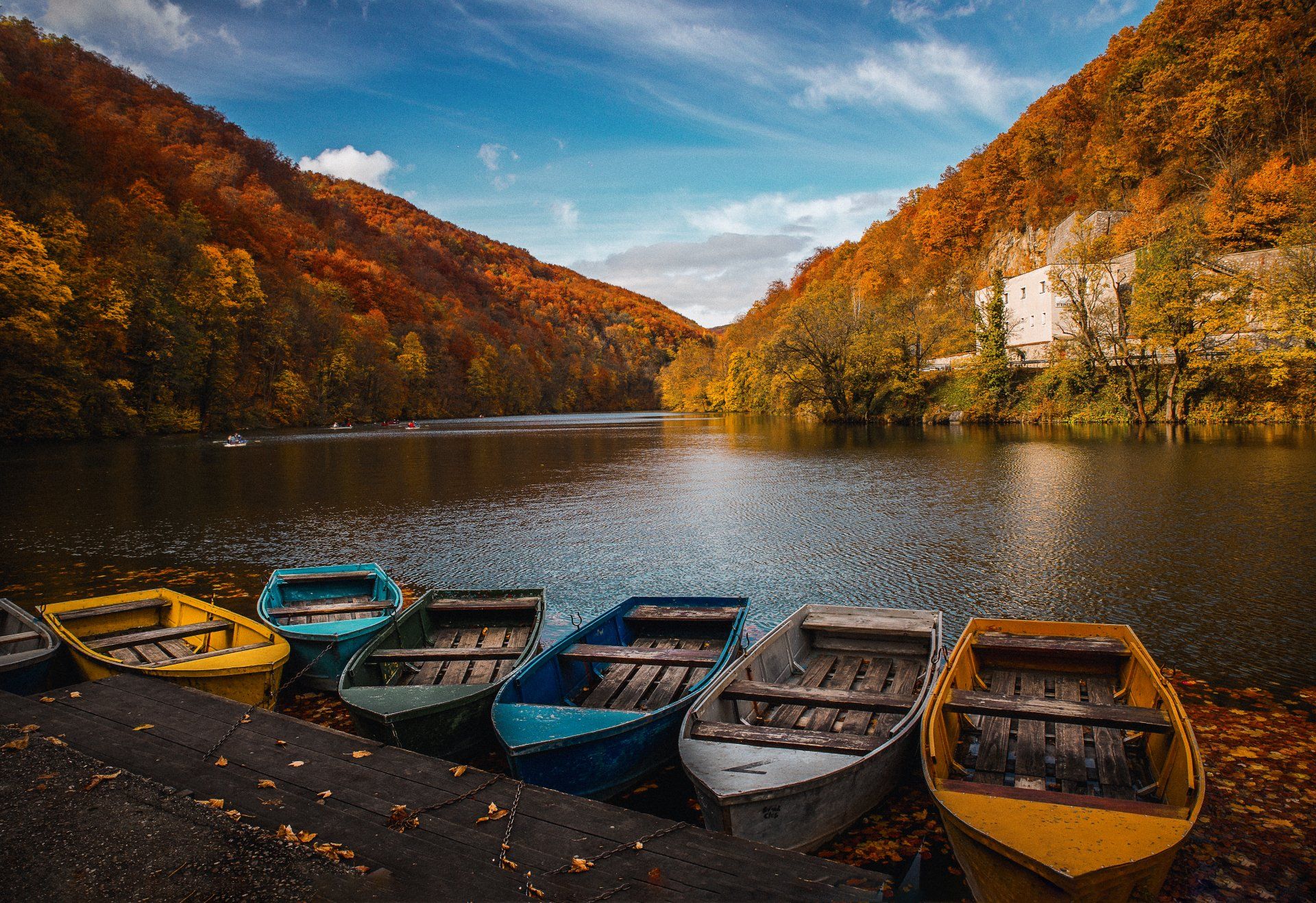 A group of boats are sitting on the shore of a lake.