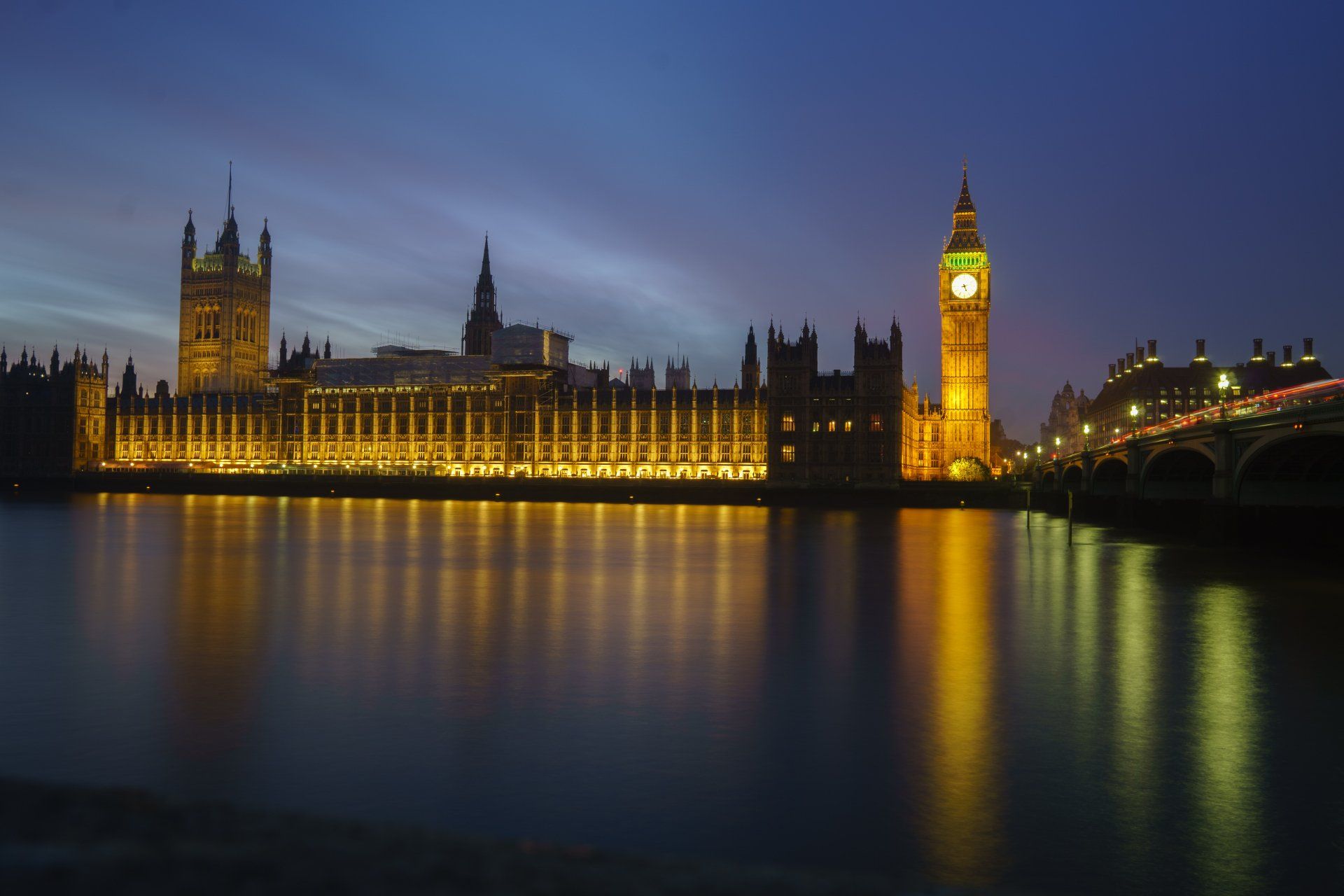 The UK houses of parliament at night