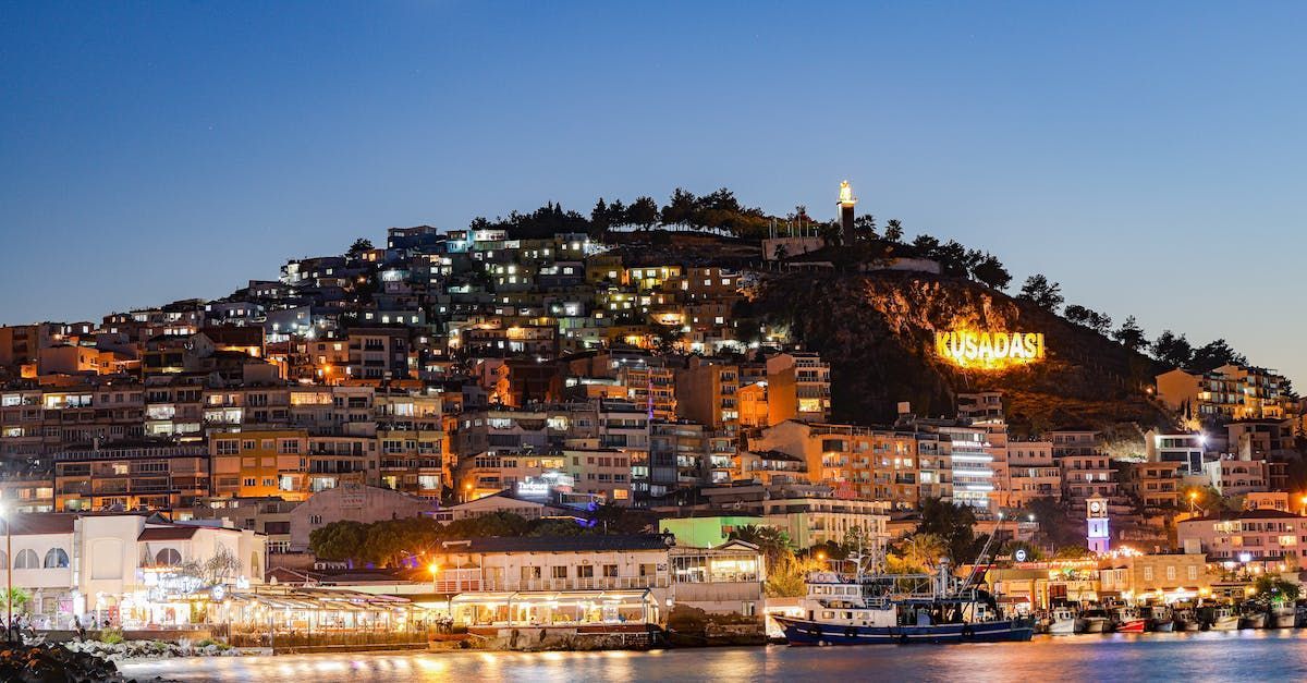 Dusk view of Sevda Tepesi, a scenic spot in Kusadasi, Turkey.