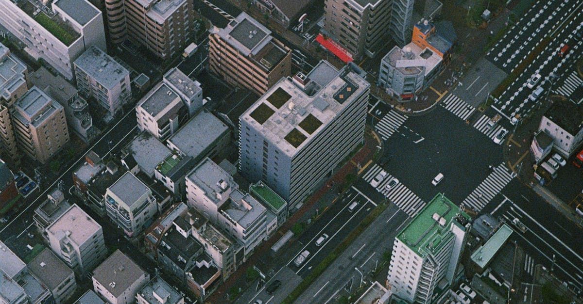 An aerial view of a city with lots of buildings