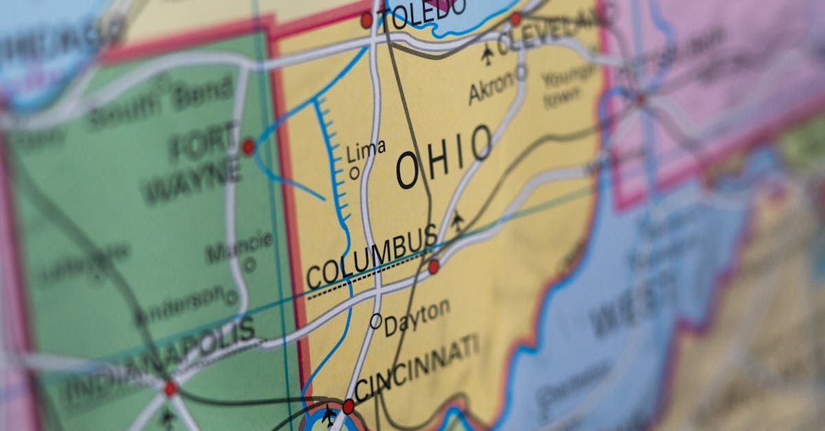 A close up of a map of the state of ohio.