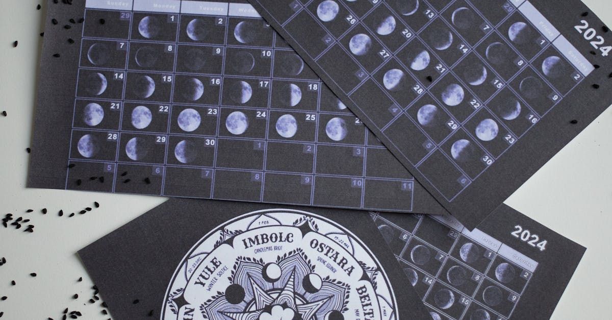 A calendar with the phases of the moon on it