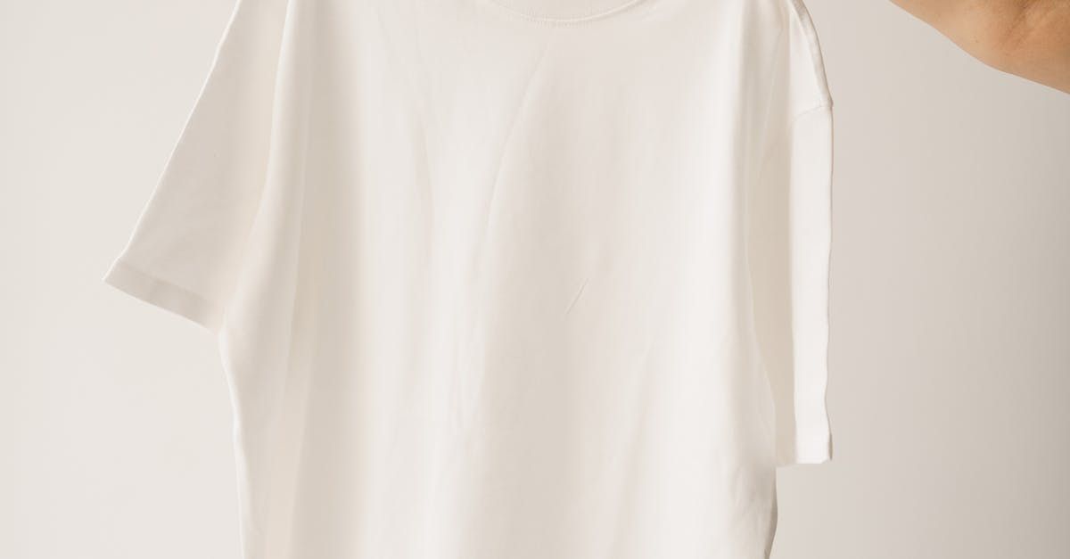 A person is holding a white t-shirt hanging on a hanger.