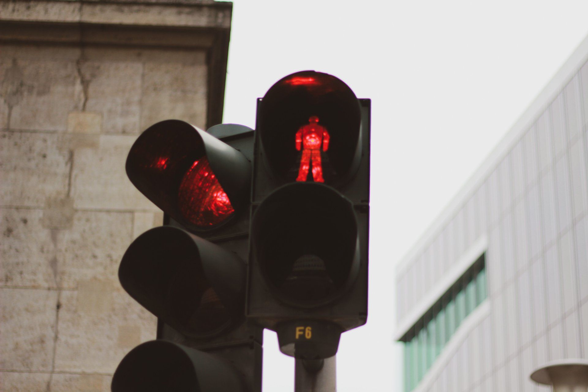 A photograph of a red stoplight