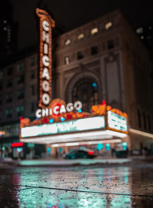 Photo of Lit Up Chicago Sign at night