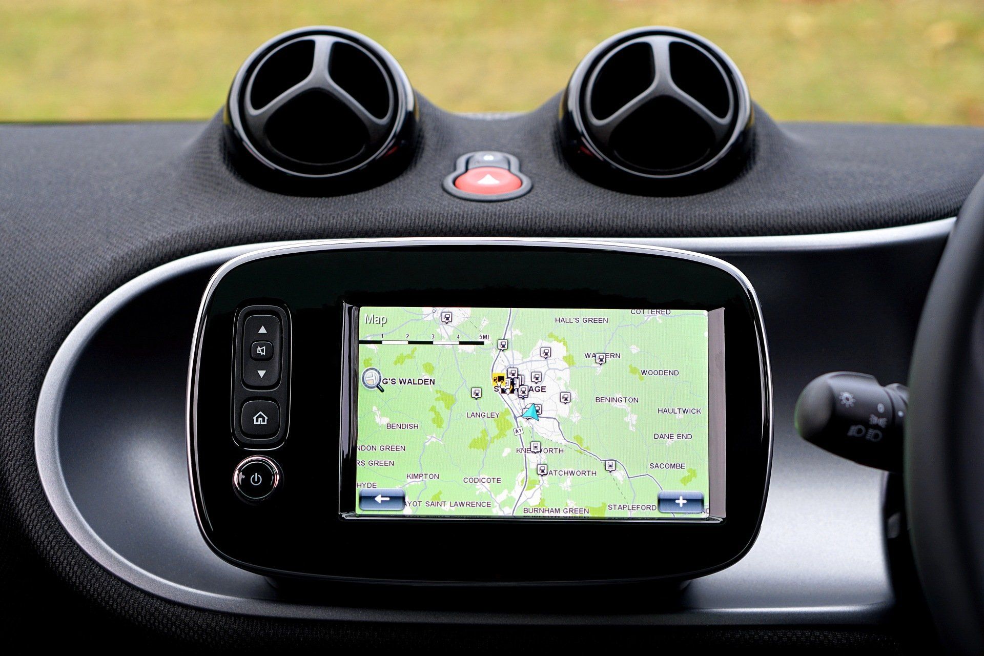A photograph of a car navigation map