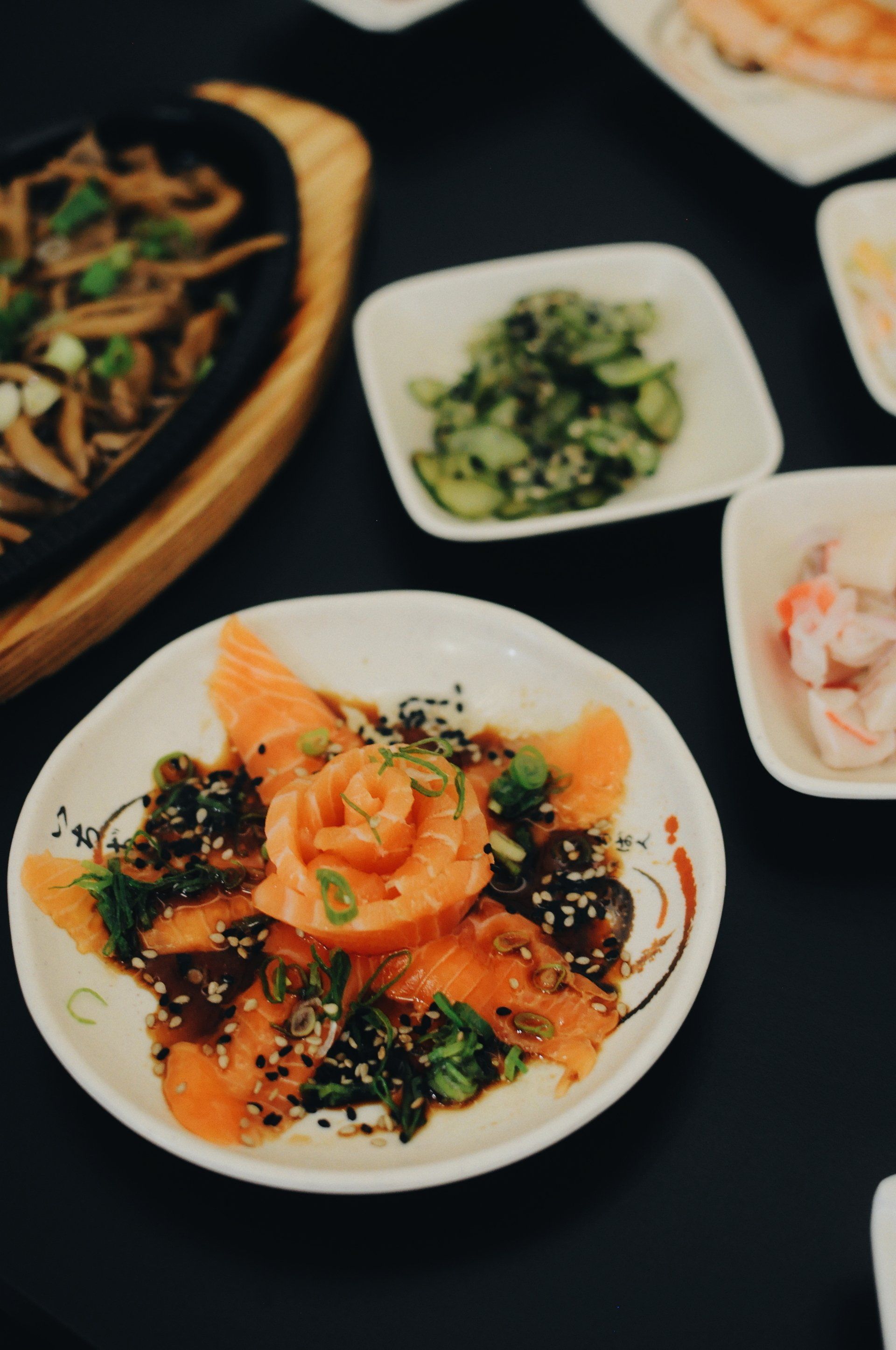 A close up of a plate of food on a table.