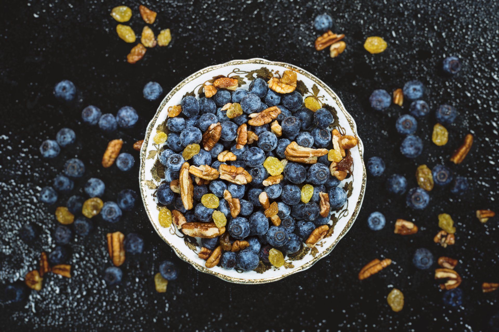 blueberries and nuts in a bowl