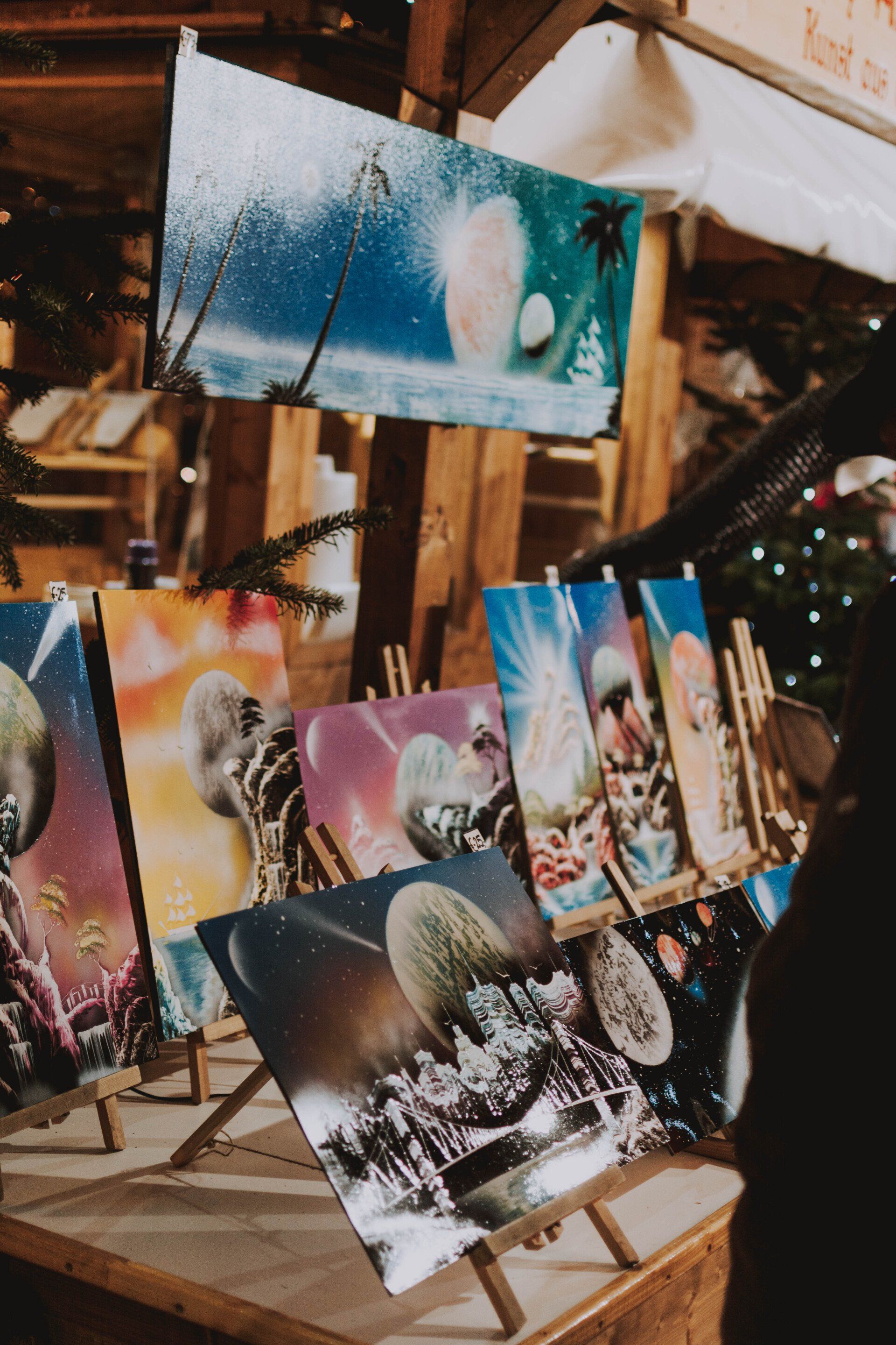 Artwork displayed at a craft fair