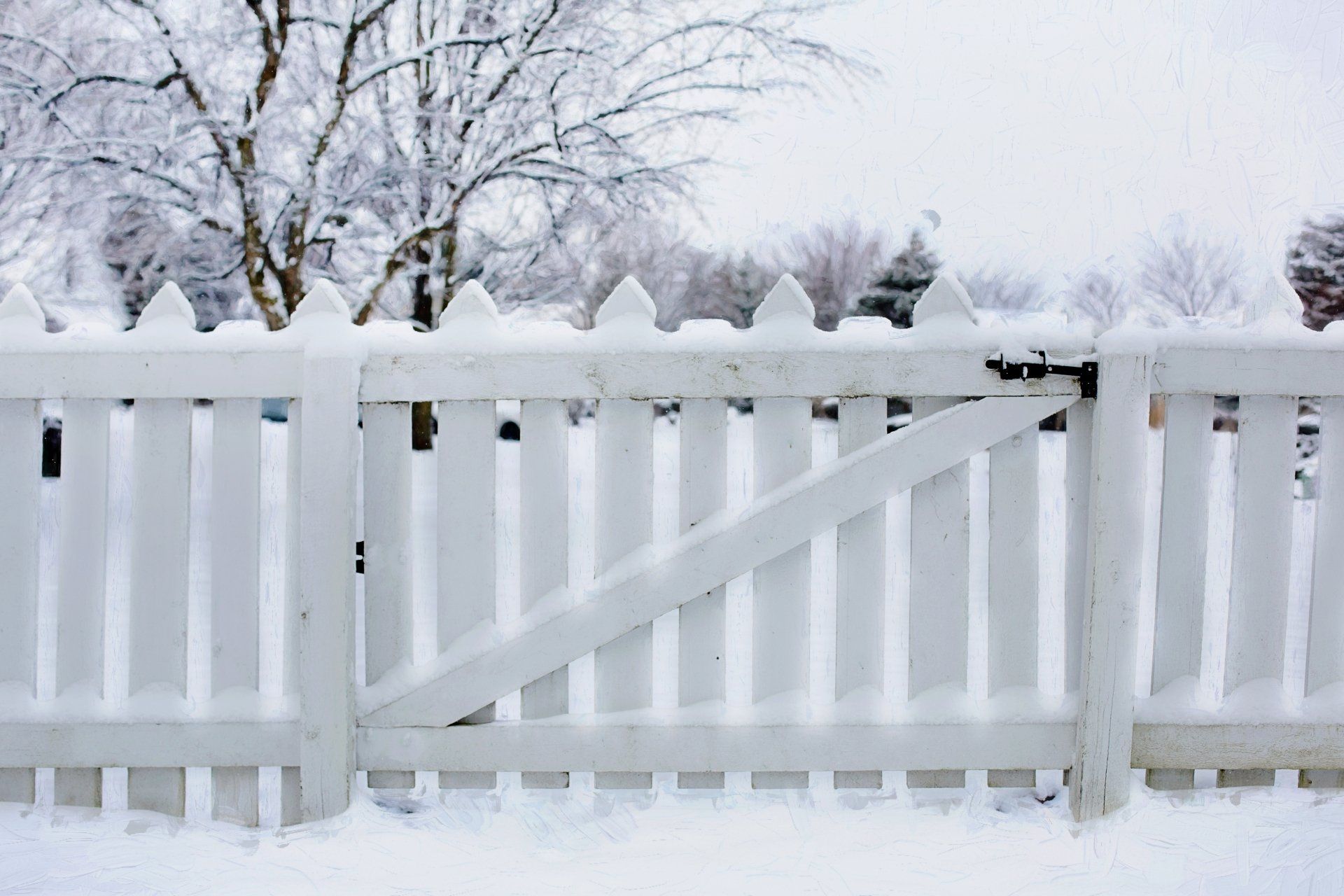 White Vinyl Fence In Snow