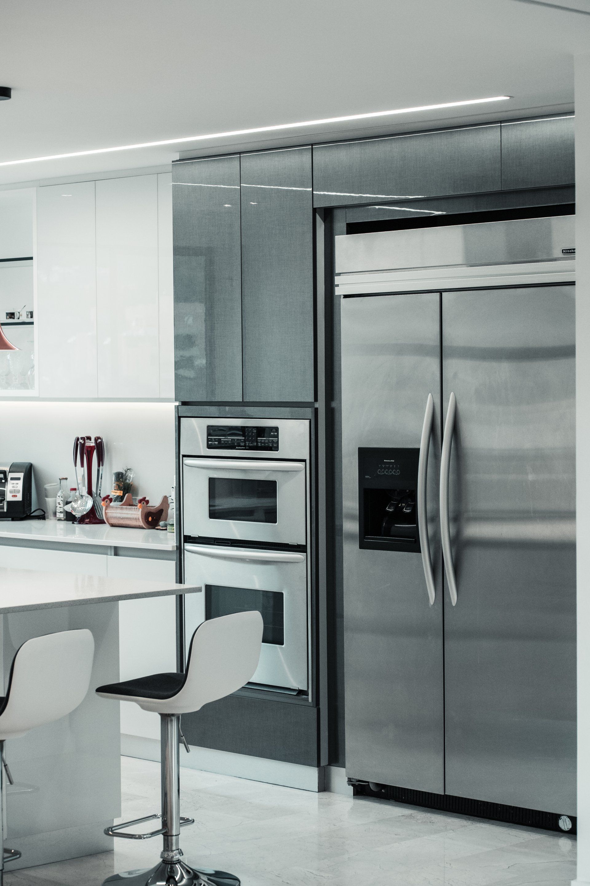 modern kitchen with stainless steel appliances